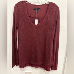 White House Black Market NEW long sleeves split back lace burgundy top womens S